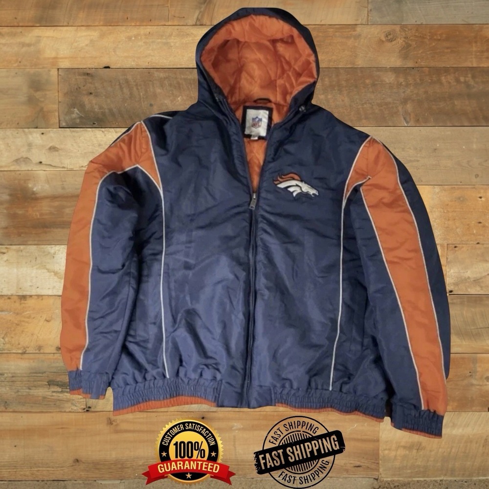 NFL DENVER BRONCOS JACKET, Hooded, Sz XXL Blue|Orange|White - Vintage